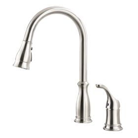 2 Hole Kitchen Faucet with Pull Down Sprayer;  Stainless Steel Brushed Nickel Commercial Kitchen Sink Faucet with Side Single Handle