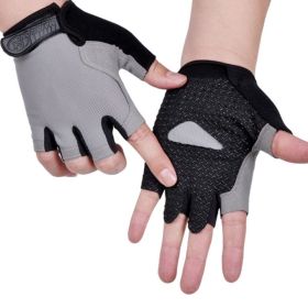 HOT Cycling Anti-slip Anti-sweat Men Women Half Finger Gloves Breathable Anti-shock Sports Gloves Bike Bicycle Glove (Color: Type A--Gray, size: L)