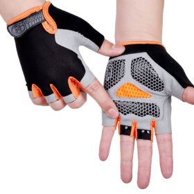 HOT Cycling Anti-slip Anti-sweat Men Women Half Finger Gloves Breathable Anti-shock Sports Gloves Bike Bicycle Glove (Color: Type B--Orange, size: XL)