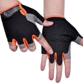 HOT Cycling Anti-slip Anti-sweat Men Women Half Finger Gloves Breathable Anti-shock Sports Gloves Bike Bicycle Glove (Color: Type A--Orange, size: L)