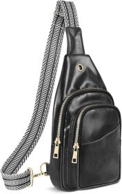 Sling Bag For Women, Leather Fanny Pack With Detachable Strap, Crossbody Chest Bag With Anti Theft For Travel(Black And Brown) (Color: Black)