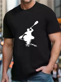 Men's Kayak Graphic T-Shirt - Black Short Sleeve Cotton Tee with Kayaking Silhouette Print, Casual & Breathable for Outdoor Enthusiasts, Regular (Color: Black, size: XXL)