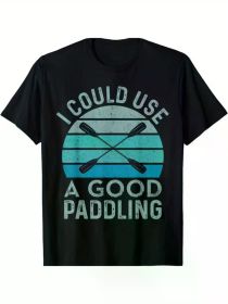 I Could Use a Good Paddling Funny Kayak Graphic T-Shirt, Regular Fit, Black with Teal & White Lettering, Casual Cotton Tee for Men & Women (Color: Black, size: XL)