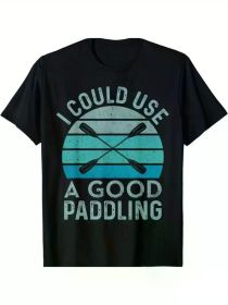 I Could Use a Good Paddling Funny Kayak Graphic T-Shirt, Regular Fit, Black with Teal & White Lettering, Casual Cotton Tee for Men & Women (Color: Black, size: XXXL)