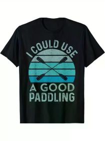 I Could Use a Good Paddling Funny Kayak Graphic T-Shirt, Regular Fit, Black with Teal & White Lettering, Casual Cotton Tee for Men & Women (Color: Black, size: XXL)